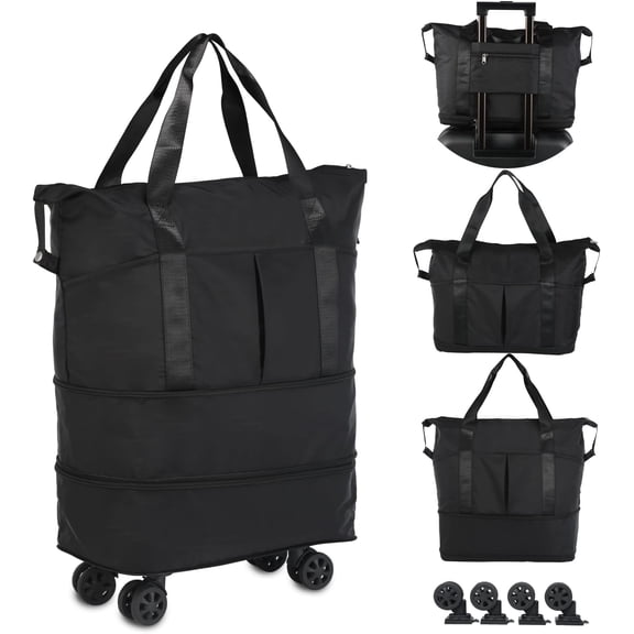 Rolling Duffle Bag with Wheels, Expandable Foldable Duffel Bag with Wheels for Travel, Rolling Luggage Carry on Duffel Bag, Wheeled Travel Duffle Bag, Large Weekend Bag for Women & Men