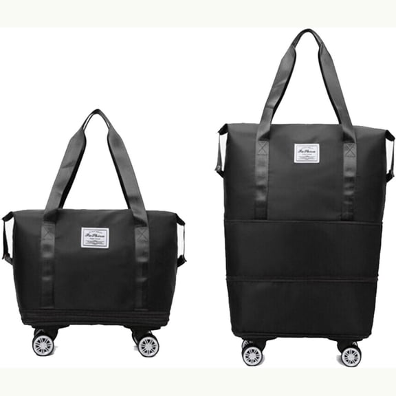 Rolling Duffle Bag with Detachable Wheels, 28L-58L Large Expandable Foldable Carry On Luggage Bag, Weekender Bag for Travel Airplane, Black