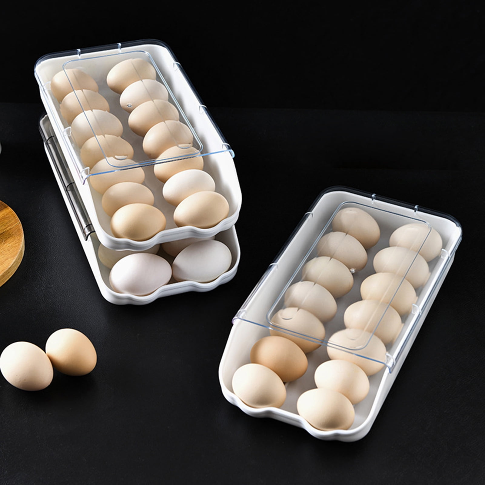 Rolling Egg Box Transparent Cover Stackable SpaceSaving Autosliding