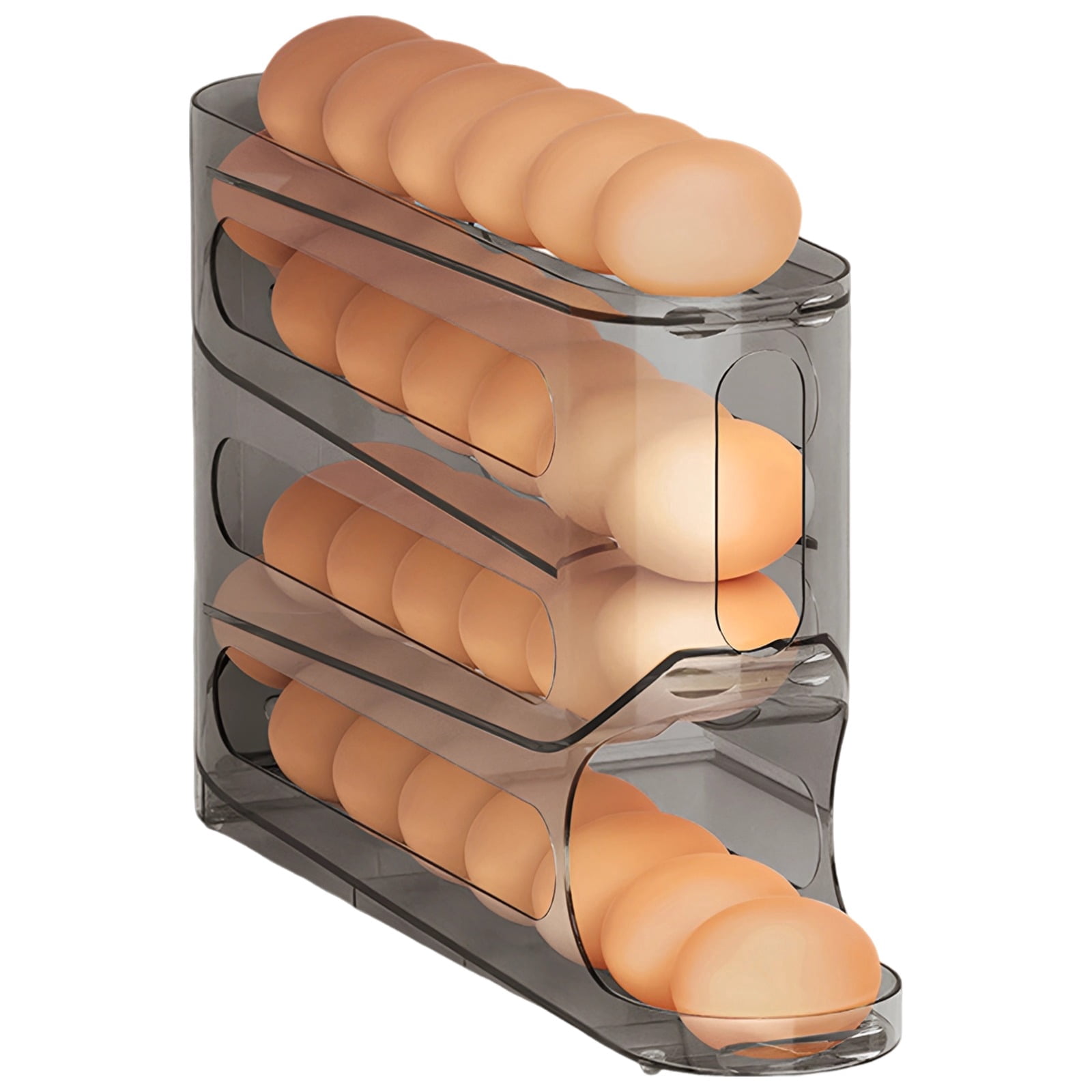 Rolling Egg Dispenser, Automatic Storage Organizer for 30 Eggs, Clear Holder, Space-Saving Stackable Design, Transparent Black Plastic Container for Fridge Side Door, 12.8 x 2.8 x 7.1 in