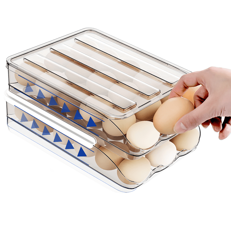 Rolling Egg Holder for Refrigerator, 36 Fresh Egg Container, 2 Layer Clear  Stackable Egg Holder, Egg Organizer Cartons & Egg Tray 