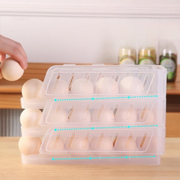 Rolling Egg Organizer, Detachable Egg Storage Container with Roller Tray, 3Layer Refrigerator Egg Holder for 18 Eggs, SpaceSaving Clear Egg Rack with NonSlip Base for Kitchen Organization