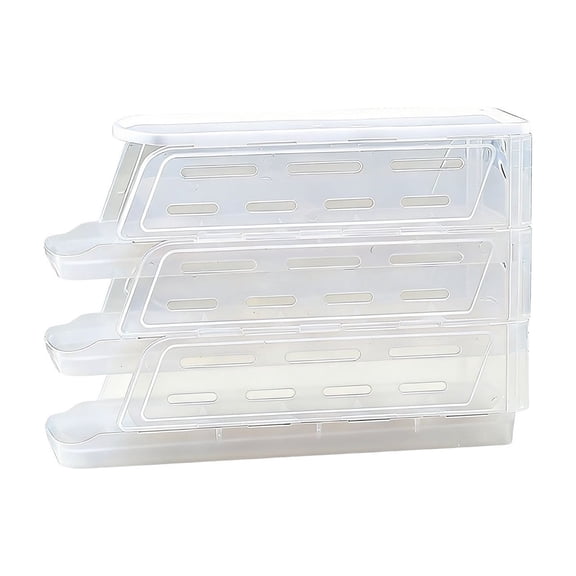 Rolling Egg Organizer with Detachable Egg Timer Slide Type Egg Roller Tray for Refrigerator Side Door Clear Plastic Egg Carton Storage Box for Kitchen Counter or Fridge Space Saving Clear