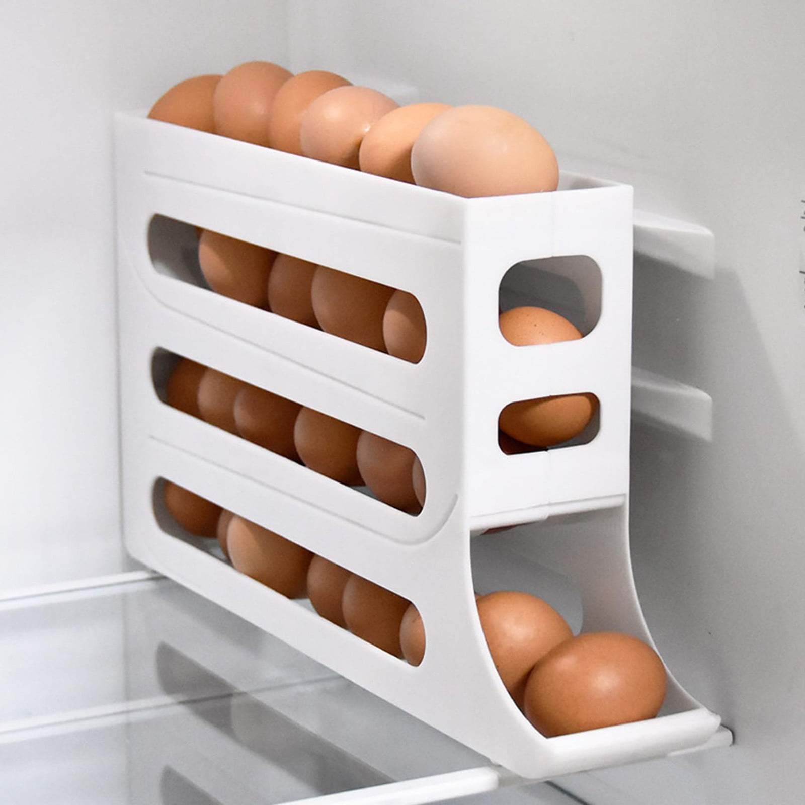 Rolling Egg Organizer Fridge Storage Box With Slide Out Tray Automatic
