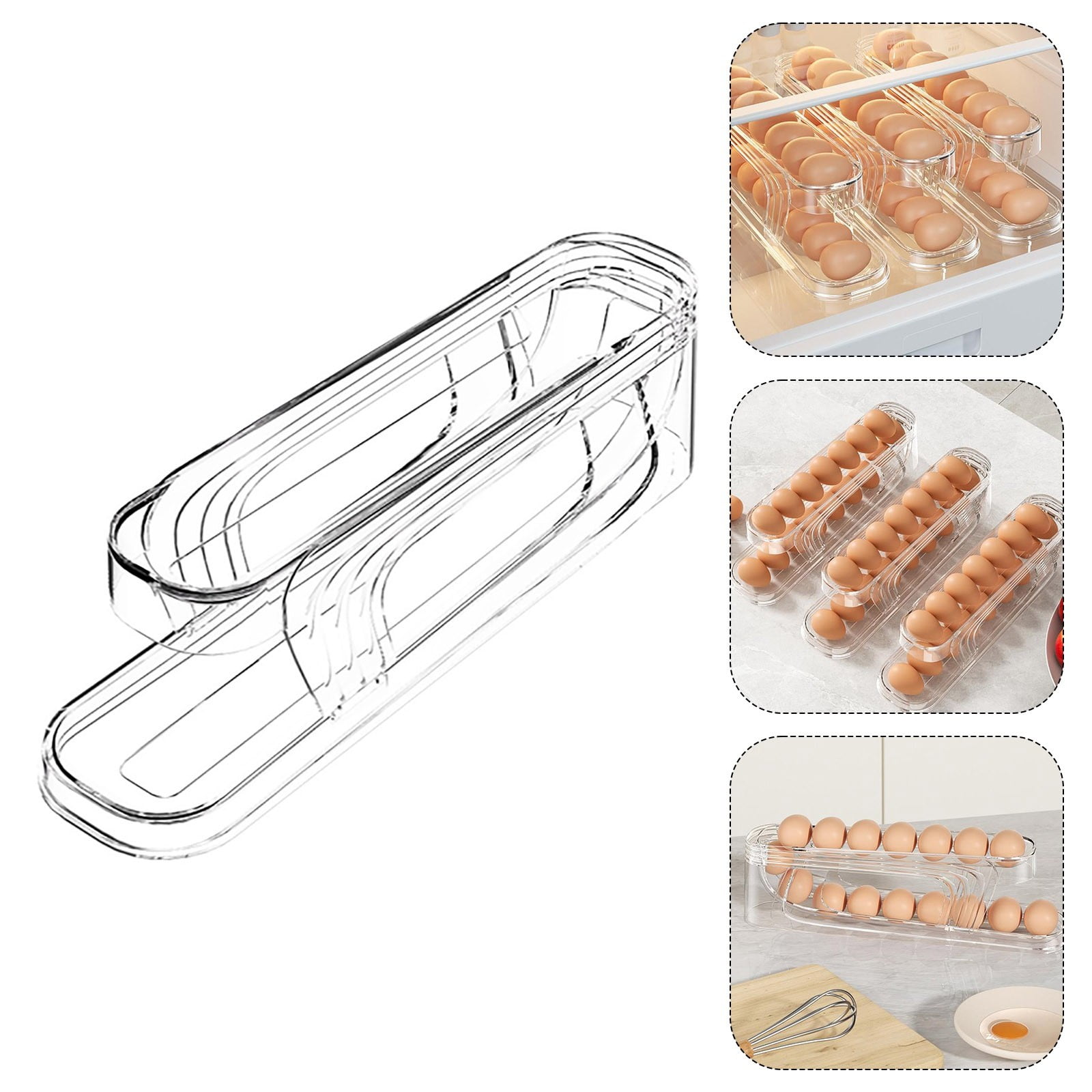 Rolling Egg Organizer Fridge Storage With Slide Out Tray Automatic Egg