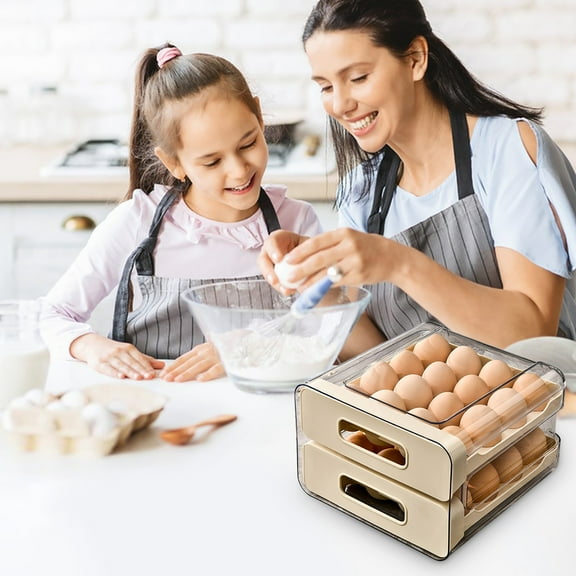 Rolling Egg Organizer for Refrigerator – 24-Egg Capacity Double-Track Slide Tray with 7° Slope – Auto-Rotate to Use Oldest Eggs First, Stackable & Removable