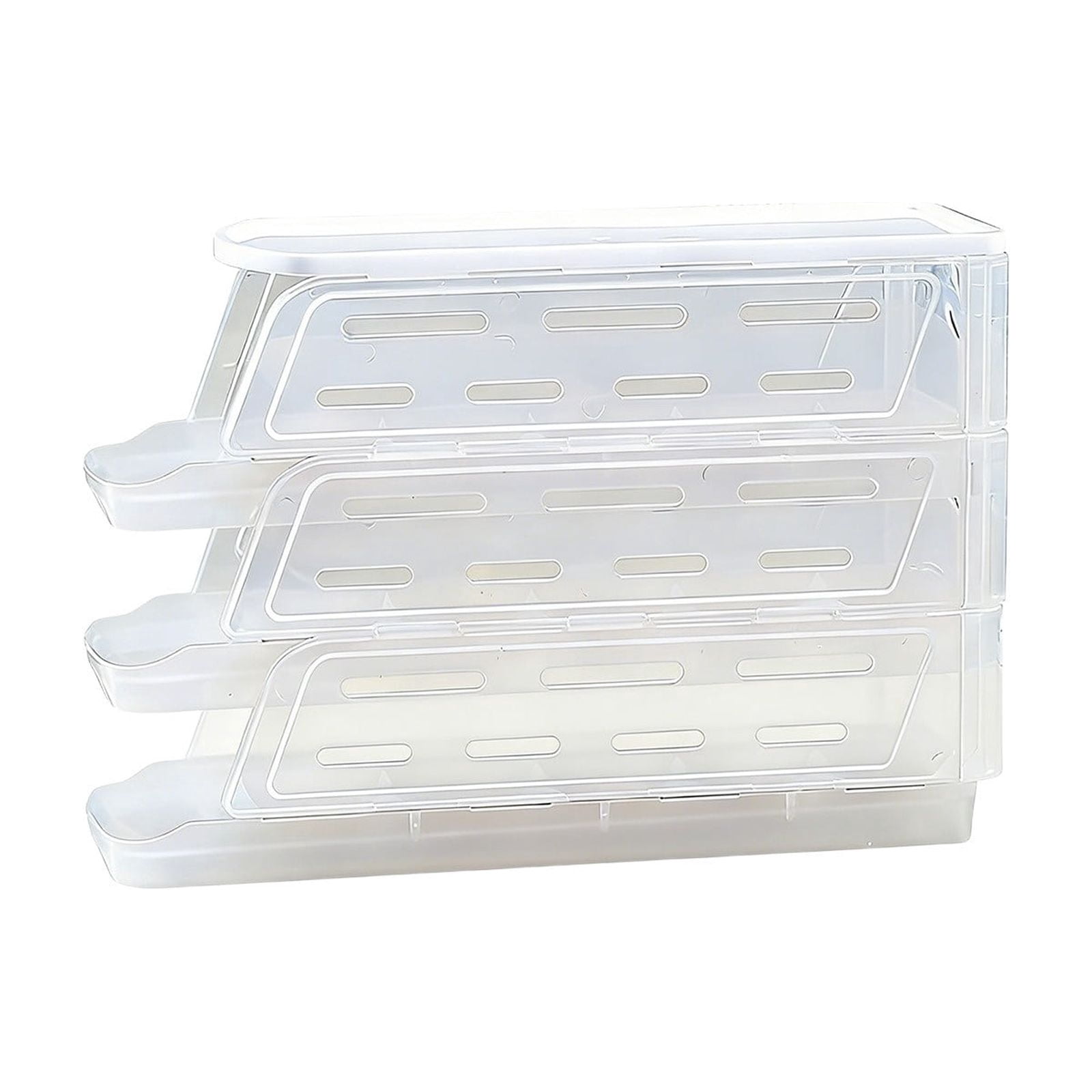 Rolling Egg Organizer Storage Box for Refrigerator Slide Type Egg Carton with Lid Household Kitchen(C)