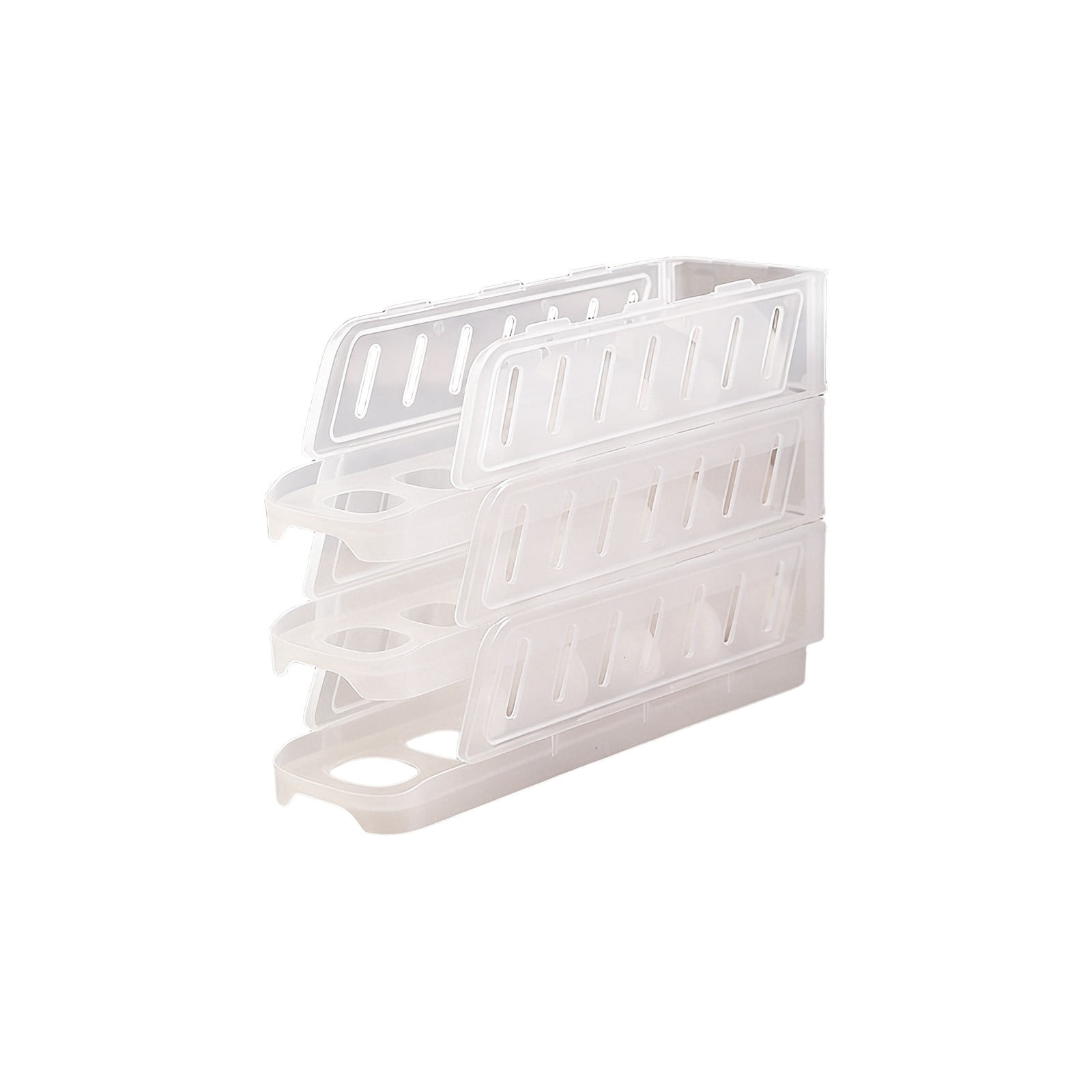 Rolling Egg Organizer Storage Box for Refrigerator Slide Type Egg Carton with Lid Household Kitchen(D)