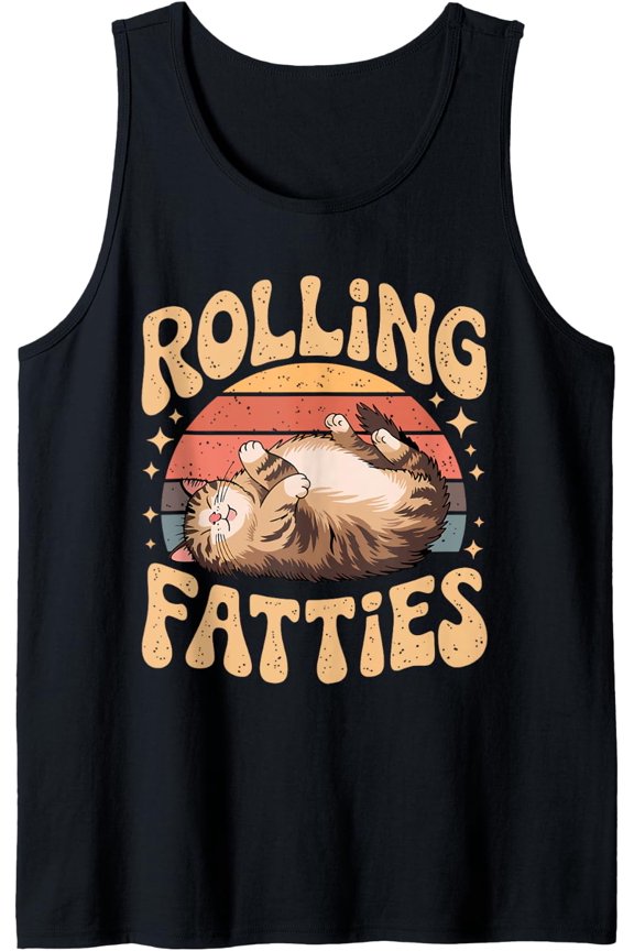 Rolling Fatties Cat Animal Cat Tank Top Size S-3XL