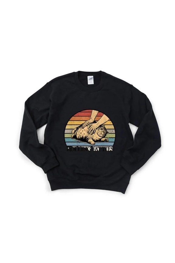 Rolling Fatties Funny Cat Meme Chonky Kitty Cute Animal Sweatshirt, for men & women, up to size 5XL