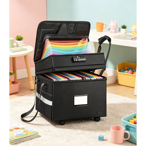 Rolling File Box, Fireproof Document Box with Wheels, Multi-Layer Water-Resistant File Organizer, Portable File Cabinet for Home Office, Holds Hanging Letter/Legal Folders