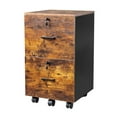 thumbnail image 1 of Rolling File Cabinet 2 Drawer, Wood File Cabinet with Lock, Mobile Storage Cabinet for Home Office, Brown & Black, 1 of 9