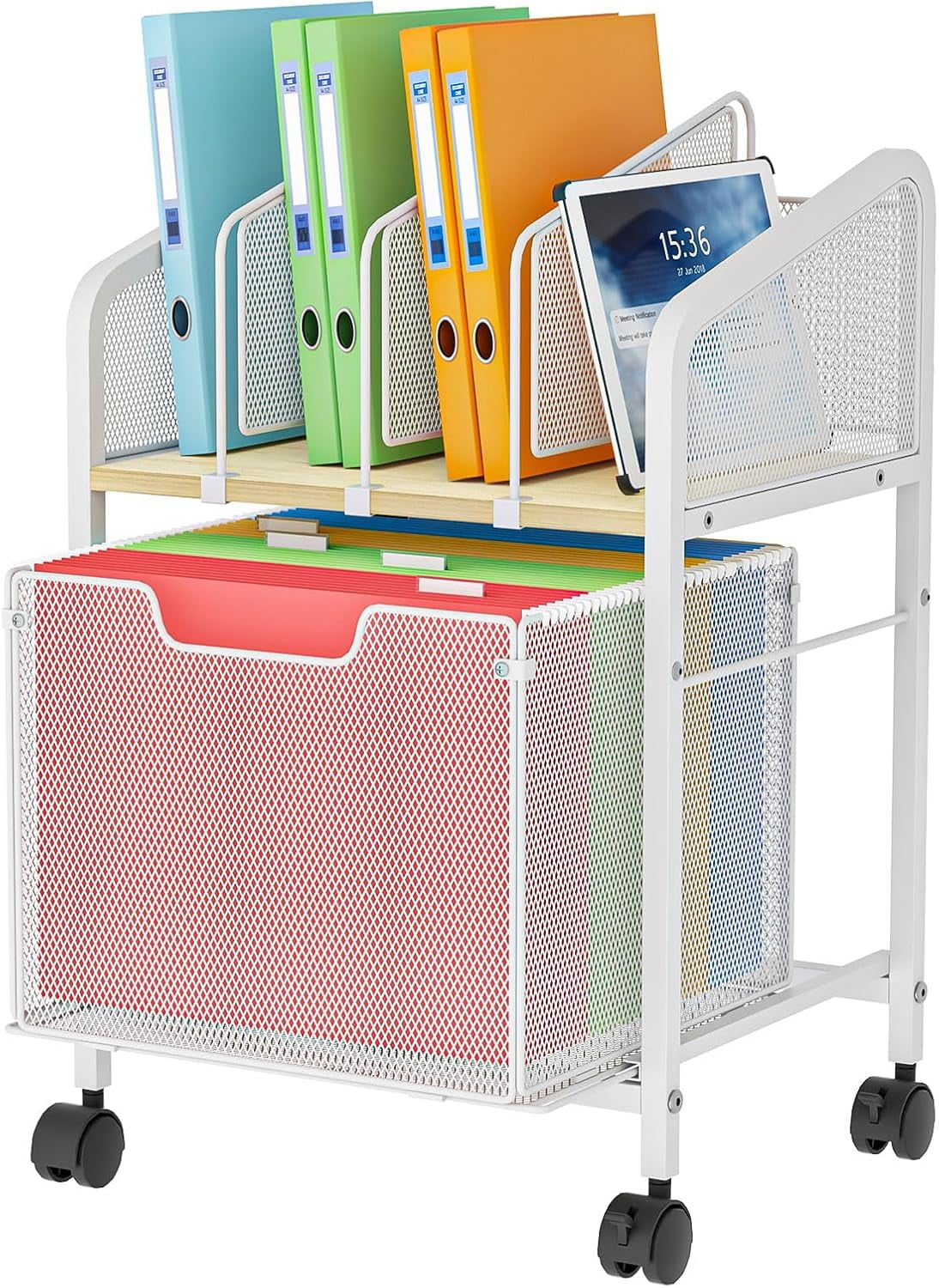 Rolling File Cabinet with Adjustable Dividers, Mobile Filing Cabinet ...