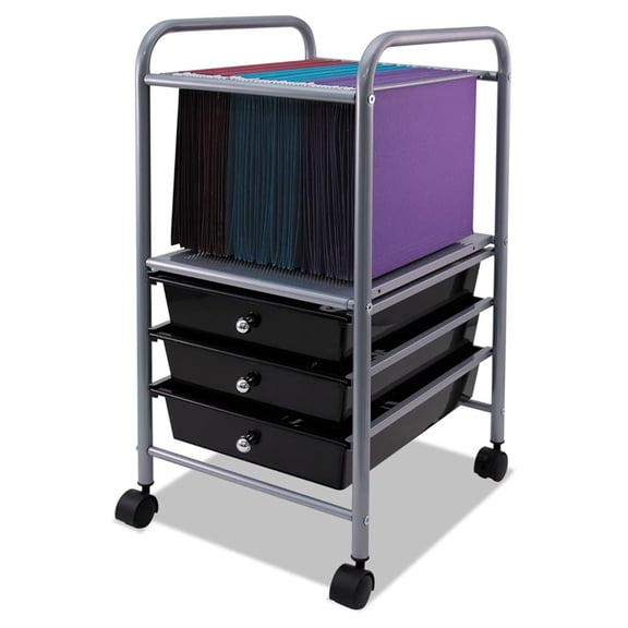 Rolling File Cabinet Cart, 3 Drawer Mobile File Organizer - Black & Silver