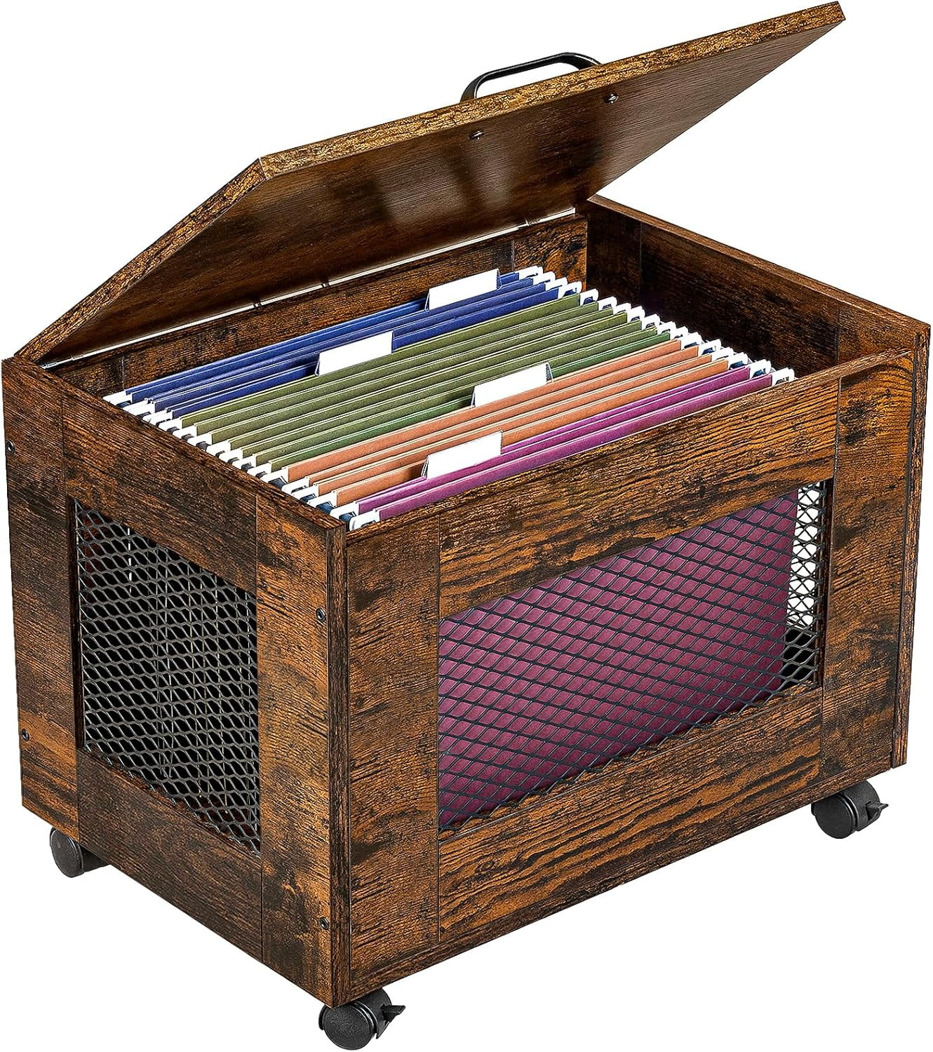 Rolling file cabinet cart hanging file organizer box with lid for home