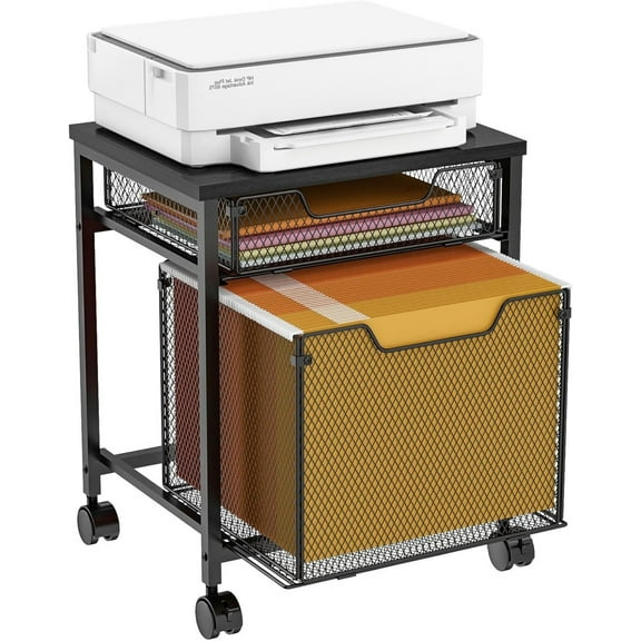 Rolling File Cabinet Cart, Printer Stand with Storage Drawer,  3-Tier-Normal Desktop,BLACK (Patent Pending)