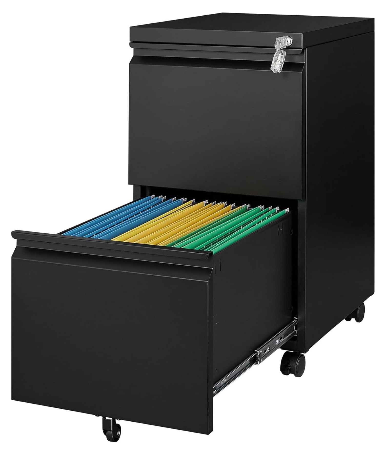 Rolling File with Lock, 2 Drawer Metal Mobile Office Filing