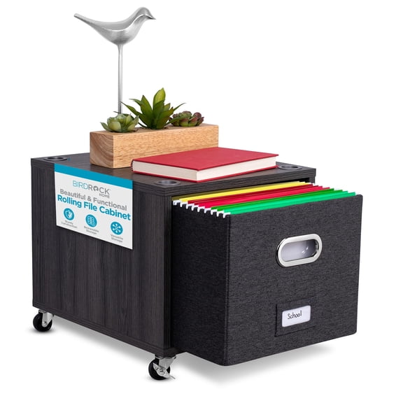 Rolling File Cabinet Organizer with Wheels, Decorative Storage Shelf for Office Home, Removable Bins Handles, Files Books Toys, Gray