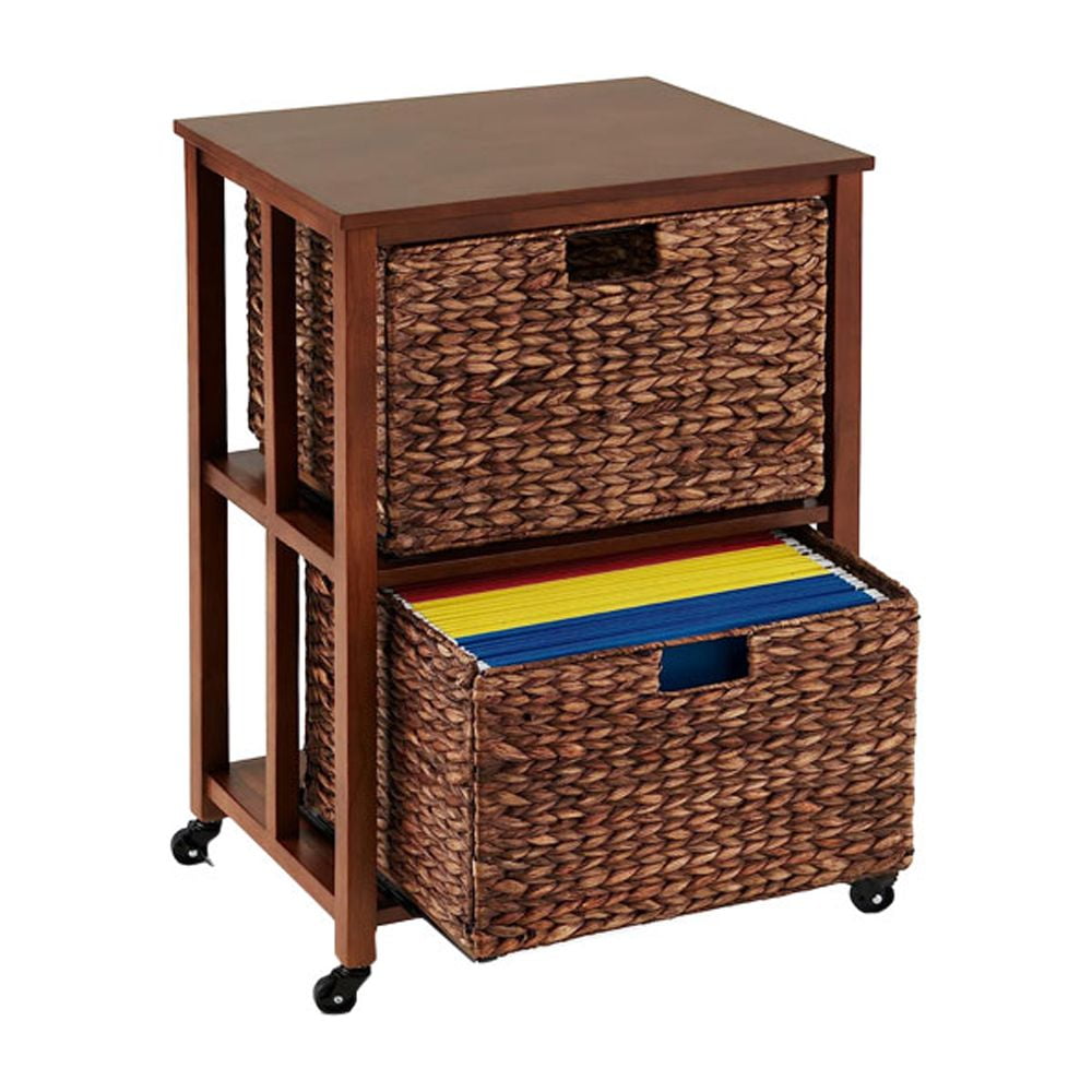 Rolling File Vertical Basket Organizer with Rubberwood Frame