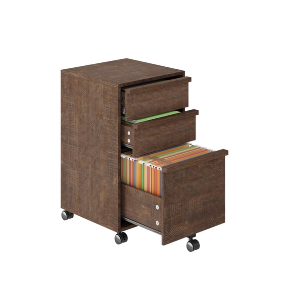 Rolling File Cabinet with 3 Drawers – Wood Mobile Filing Cabinet for Home Office, Under Desk Printer Stand with Wheels – White/Brown