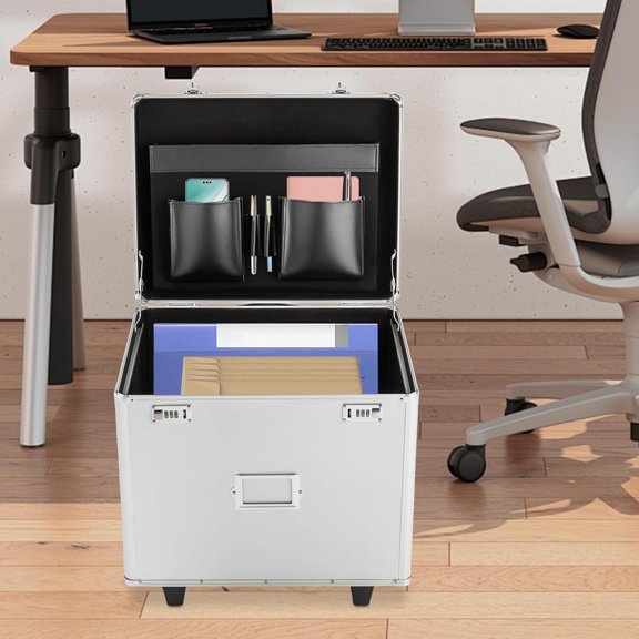 Rolling File Cabinet with Lock, Aluminum Alloy Teacher Cart for Office School Home Storage Box with Wheels and Handle