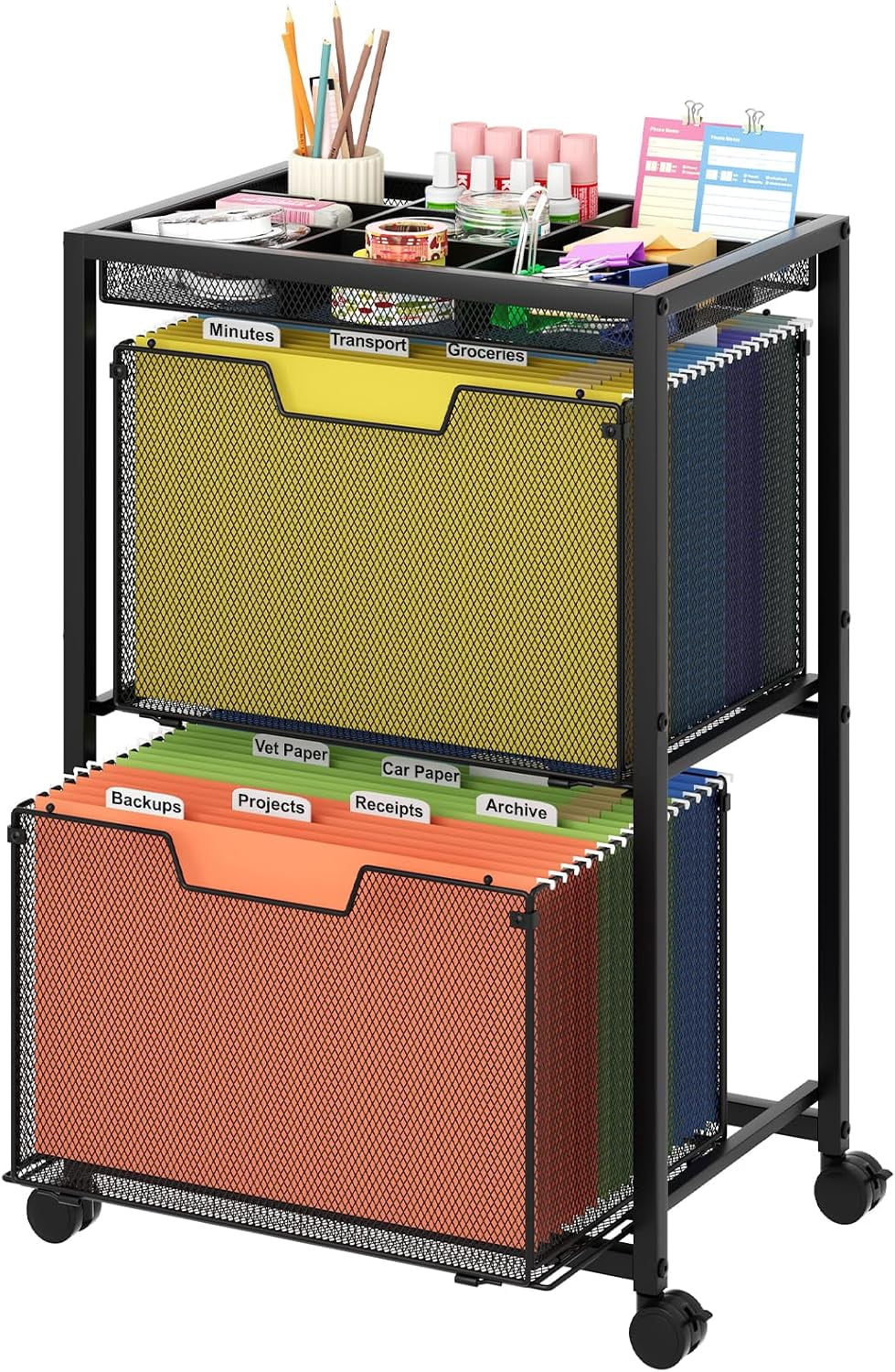 Rolling File Cart with 2 Drawers, Under Desk Storage Cabinet with DIY ...