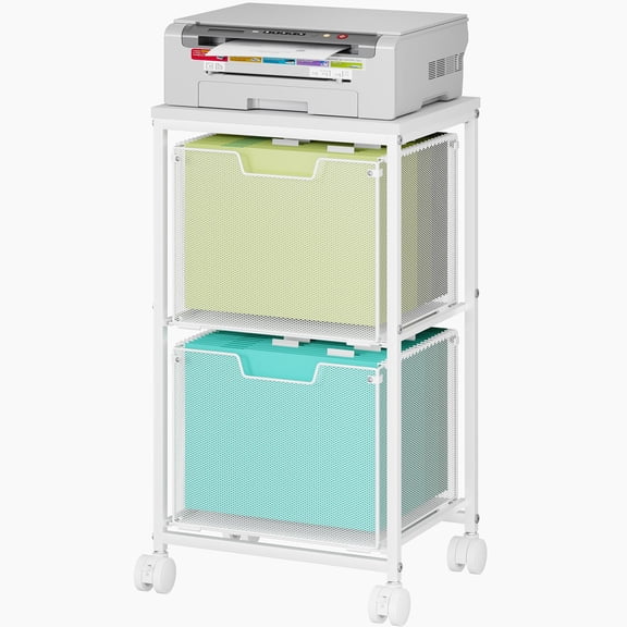 Rolling File Cart with 2 Storage Drawers, Mobile File Cabinet with Wheels, Hanging File Folder Organizer, Under Desk Storage, Printer Stand Utility Cart Filing Cabinet for Home Office,Black