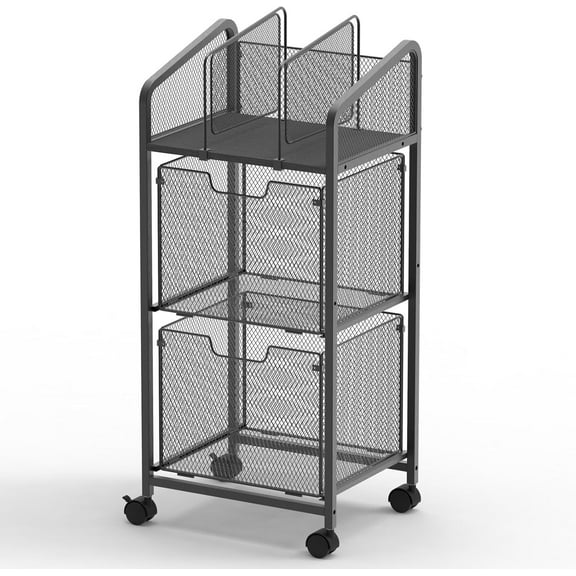 Rolling File Cart with 2 Storage Drawers,Rolling File Cabinet with Metal BookEnds,Hanging File Folder Organizer with Wheels, File Cabinet Utility Craft Cart for Home Office,Black