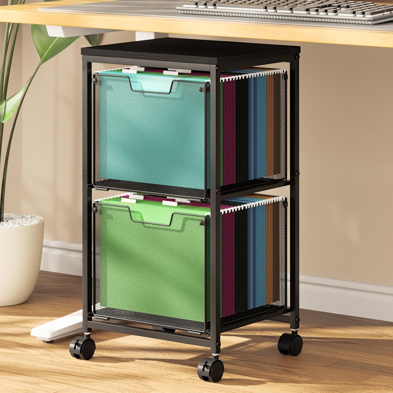 Rolling File Cart with 2 Storage Drawers,Under Desk Storage,Hanging ...