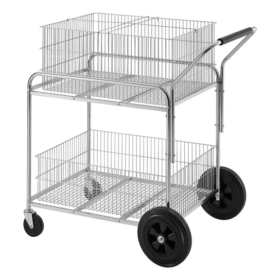 Rolling File Cart 2 Tier Mobile Wire Mail Cart with Lockable Wheels Heavy Duty Utility Wagon for Office Records Room 264 lbs Load