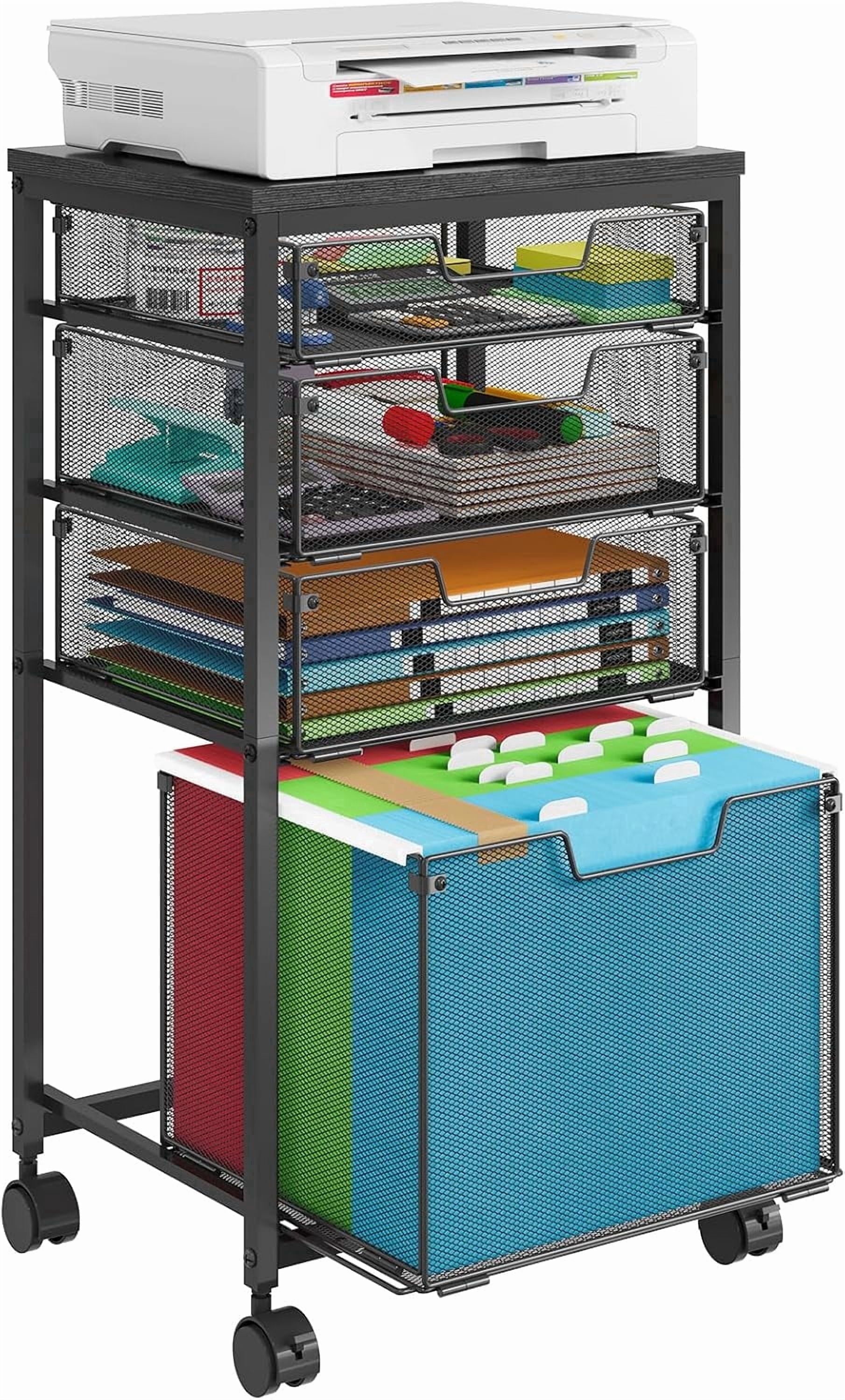Xcosrack 4-Drawer Rolling File Cabinet, Mobile Under Desk Storage Cart with Wood Top & Steel Frame, Letter Size Hanging File Organizer for Home Office, Black