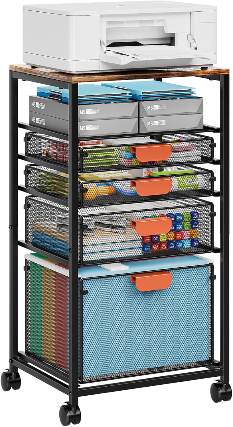 Rolling File Cart with 4 Storage Drawers, Mobile File Cabinet on ...