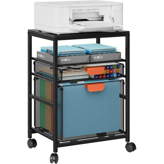 Rolling File Cart with Adjustable Dividers, Mobile File Cabinet on Lockable Wheels, Office Filing Cabinet Organizer, Hanging File Folder Organizer for Home Office