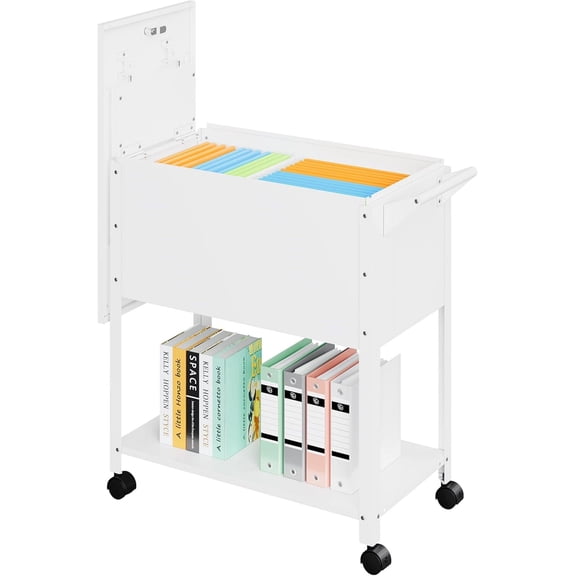 Rolling File Cart with Wheels Hanging Files,Rolling File Cabinet Organizer,Rolling Hanging File Folder Cart on Wheels,Metal Filing Cart,Fit A4/F4/Letter/Legal File for Home Office (White)