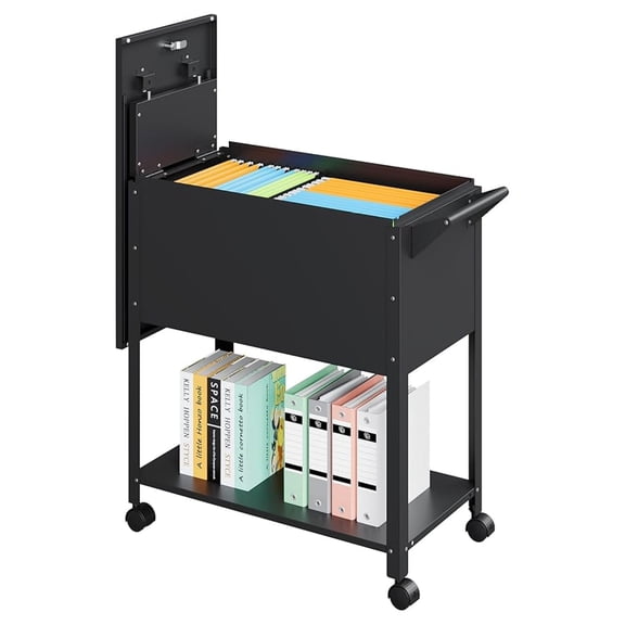 Rolling File Cart with Wheels Hanging Files,Rolling File Cabinet Organizer,Rolling Hanging File Folder Cart on Wheels,Metal Filing Cart,Fit A4/F4/Letter/Legal File for Home Office (Black)
