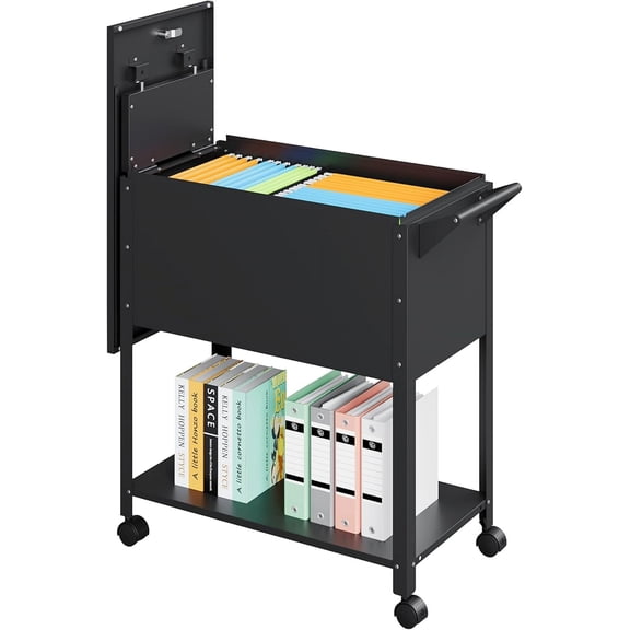 Rolling File Cart with Wheels Hanging Files,Rolling File Cabinet Organizer,Rolling Hanging File Folder Cart on Wheels,Metal Filing Cart,Fit A4/F4/Letter/Legal File for Home Office (Black)