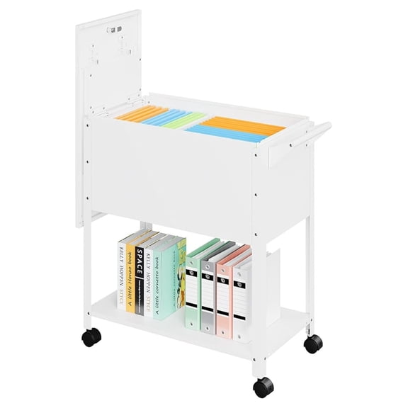 Rolling File Cart with Wheels Hanging Files,Rolling File Cabinet Organizer,Rolling Hanging File Folder Cart on Wheels,Metal Filing Cart,Fit A4/F4/Letter/Legal File for Home Office (White)
