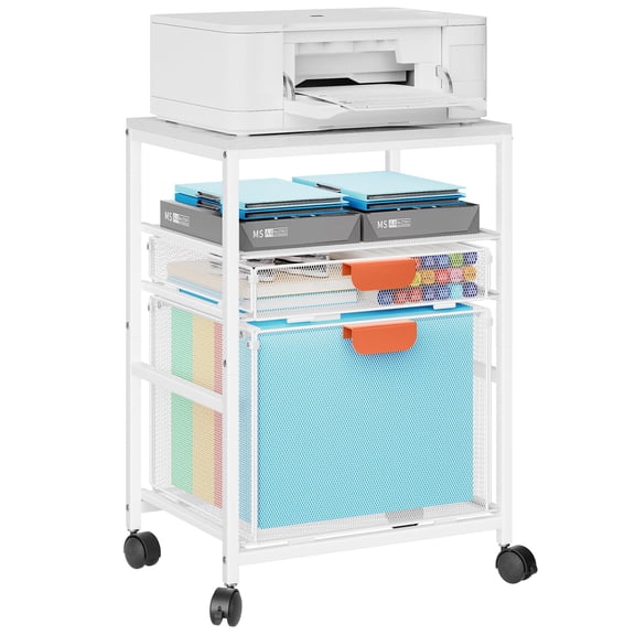 Rolling File Cart - White: Mobile Vertical Organizer With Mesh Drawers, Hanging Files, And Lockable Wheels For Office