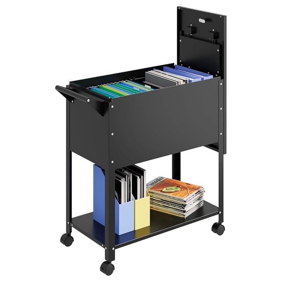 Rolling File Cart with Lock, Mobile File Cabinet - Letter/Legal, Office File Organizer on Wheels - Steel Construction