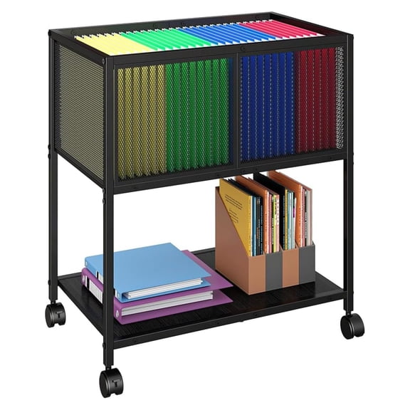 Rolling File Cart with Wheels, Mobile File Cabinet for Hanging Files - Metal Organizer for Home Office, Letter Size - Black