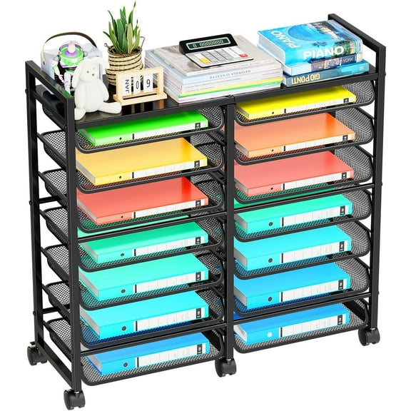 Rolling File Storage Cart,  Metal Desk File Organizer with  Mesh Sliding Trays, Multi-Functional Clutter Cart for Office Home School