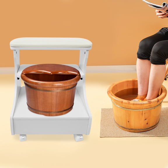 Rolling Foot Spa Stool with Drawer and Soft Cushion, White Mobile Pedicure Stool with Removable Shelf, Modern MDF & PVC, 20.5"x16.1"x21.6", 4 Wheels, for Salon, Spa, Home, Holds up to 44 lbs