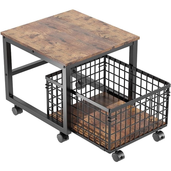 Rolling Fridge Cart with Lockable Wheels, 54x50x45.7cm Movable Mini Fridge Stand, Large Capacity Storage Organizer for Kitchen, Bedroom, Office, Dorm