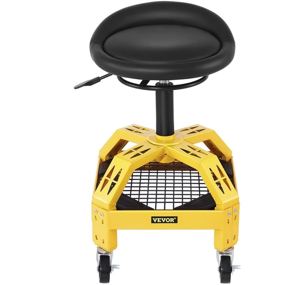 Rolling Garage Stool, 300LB Capacity, Adjustable Mechanic Seat (24-28.7in), 360 Swivel Wheels & Tool Tray, Yellow  for Auto Repair, Workshop