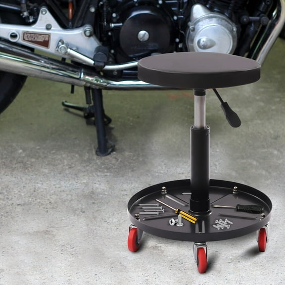 Rolling Garage Stool Adjustable Mechanic Work Shop Seat with 5 Caster 300 LBS for Car Repair Stores