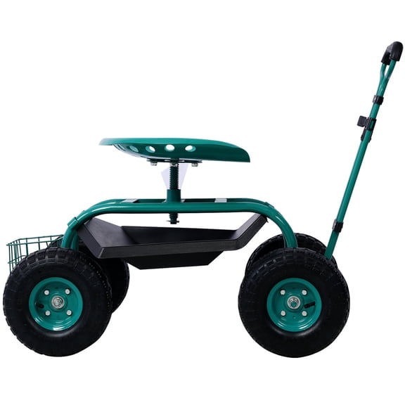 Rolling Garden Scooter Garden Cart Seat with Wheels and Tool Tray, 360 Swivel Seat,Green,