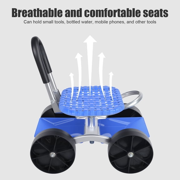 Seipola Rolling Garden Seat Stool with Wheels - Adjustable Height 360 Swivel Gardening Stool with Storage Shelf, Foldable Utility Cart for Planting, Weeding, Elderly & Outdoor Work