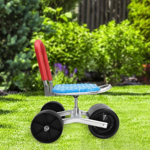 Rolling Garden Seat with Wheels 360 Swivel & Adjustable Height Gardening Stool (9.0614.96), Foldable Backrest, 330 lbs Capacity, Lightweight 6.17 lbs with Non-Pneumatic PE Wheels