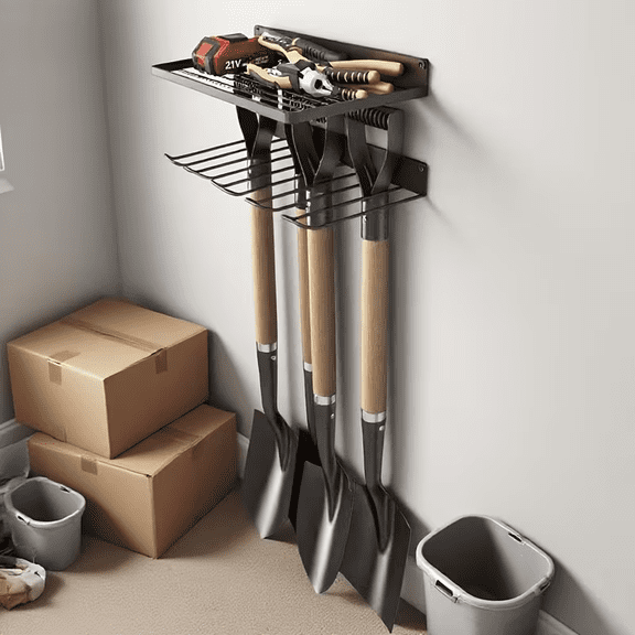 Rolling Garden Tool Storage Rack, Yard Tool Tower for Garage Organization and Storage, Holds Long-Handled Tools/Rakes/Brooms, Heavy-Duty Steel Garden Tool Rack, Perfect for Sheds and Outdoor Use
