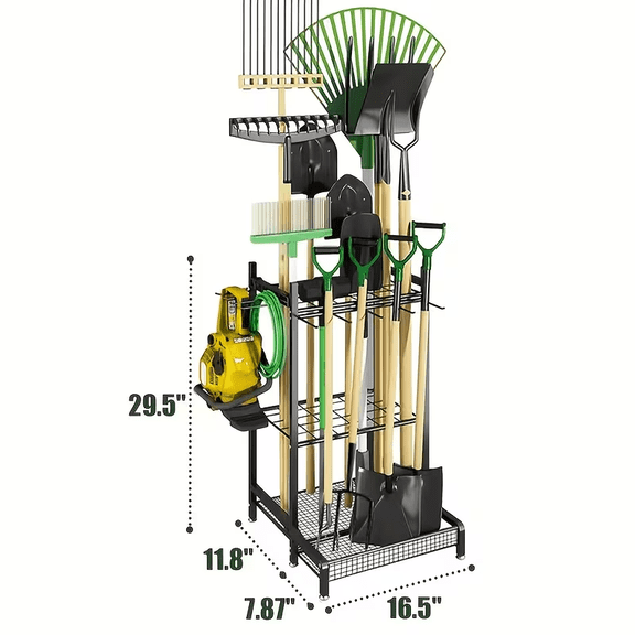 Rolling Garden Tool Storage Rack, Yard Tool Tower for Garage Organization and Storage, Holds Long-Handled Tools/Rakes/Brooms, Heavy-Duty Steel Garden Tool Rack, Perfect for Sheds and Outdoor Use